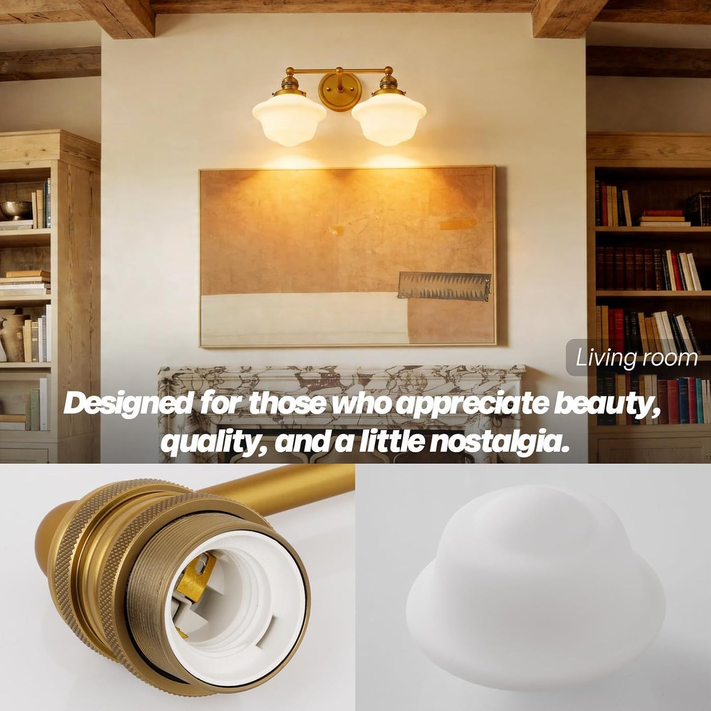 Vintage 2-Lights Wall Sconce Lights Brass Gold Bathroom Vanity Light with Milk Glass Double Sconce Wall Mounted Lamp for Bedroom Living Room Bathroom Mirror Kitchen Hallway Hardwire