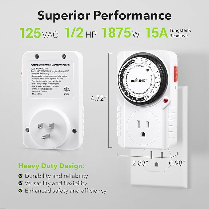 BN-LINK 24 Hour Plug-in Mechanical Timer Grounded - Image 4