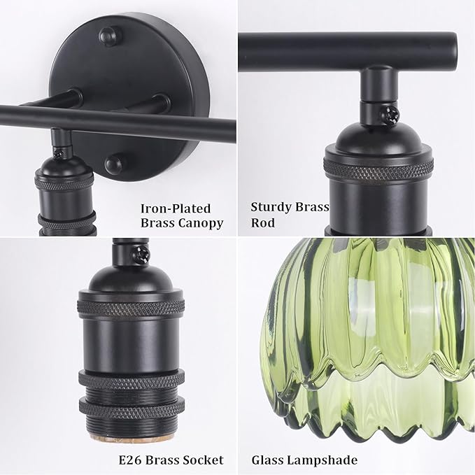 Shenmoyl Bathroom Light Fixtures, 3-Light Black Vanity Wall Light Over Mirror - Image 7