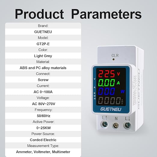 GUETNEU Color Digital Display Energy Meter Multifunction Tester Rail-Mounted - Image 4