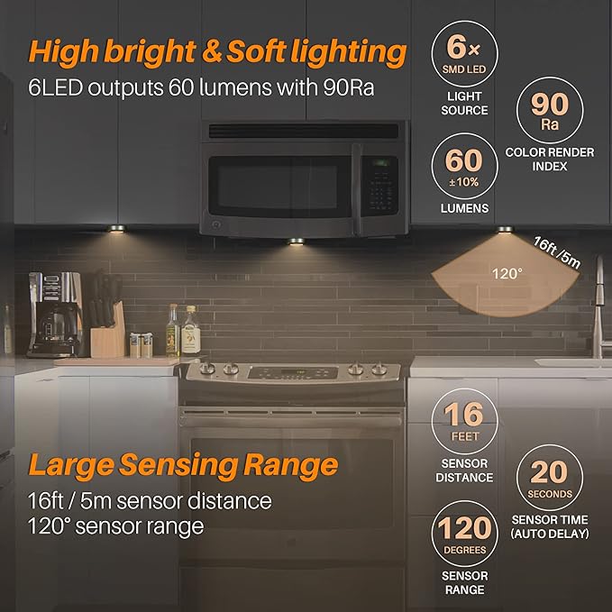 STAR-SPANGLED 3 Pack 2.8” Motion Sensor Lights Indoor AAA Battery Operated - Image 2