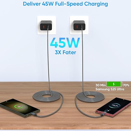 Extra Long 10Foot 45W Samsung USB C Fast Charger Block Dual Port PD Power - Image 4