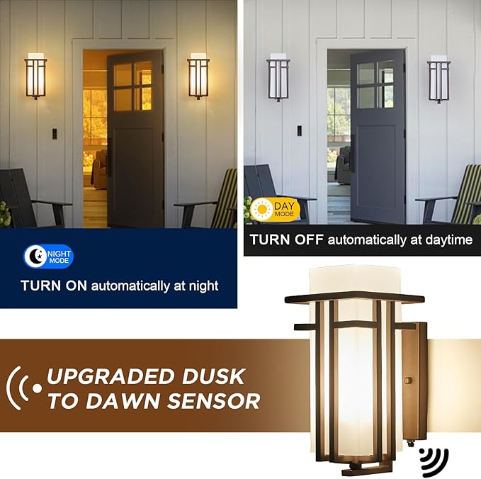 EERU Oil Rubbed Bronze Porch Light Dusk to Dawn Outdoor Sconce Matte Brown Wall - Image 2
