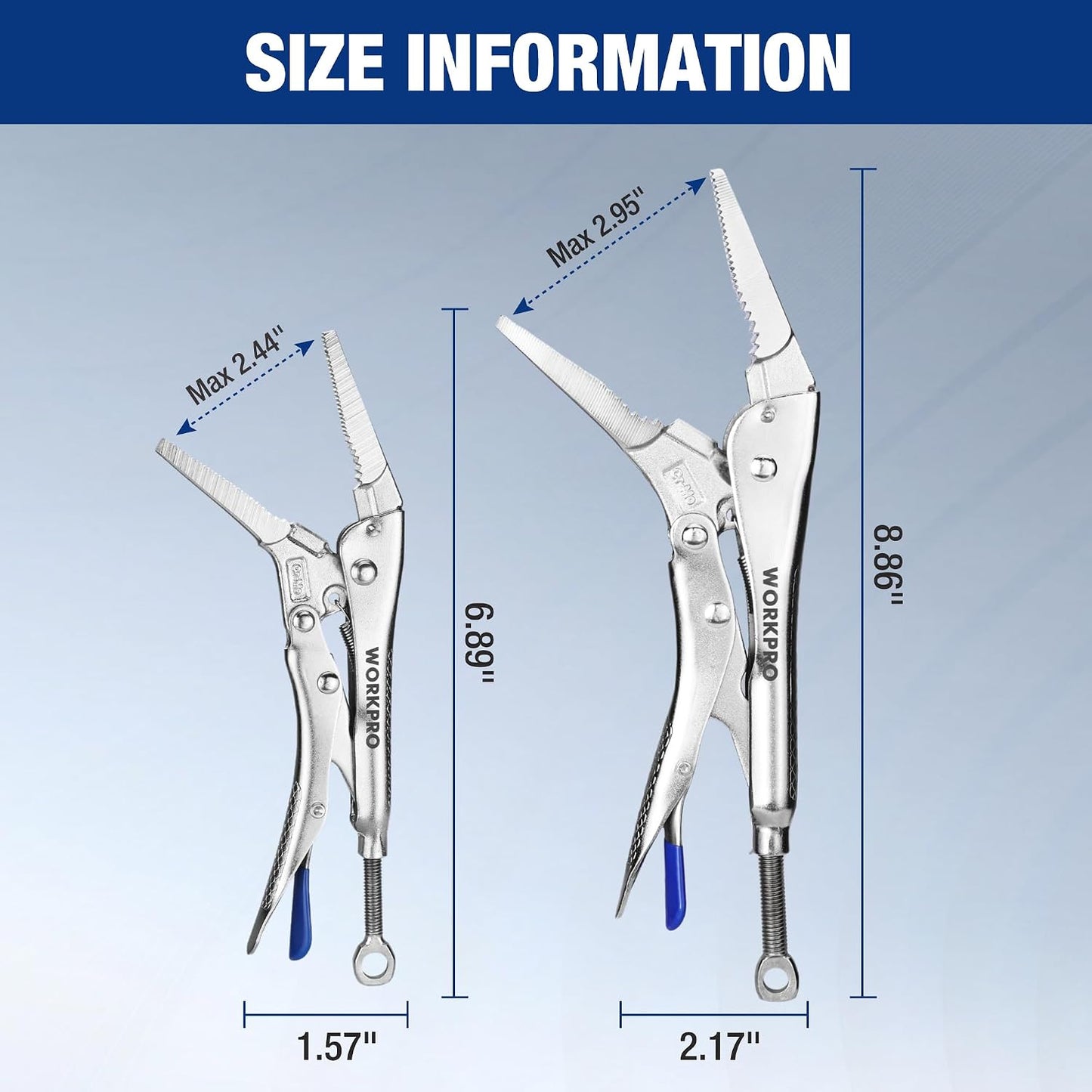WORKPRO 5-Piece Locking Pliers Set, 5"/7"/10" Curved Jaw & 6.5"/9.5" Long Nose, CR-MO Steel Construction with Perforated Screw, Multipurpose Clamping Tool Kit for Automotive, Welding, and Home DIY