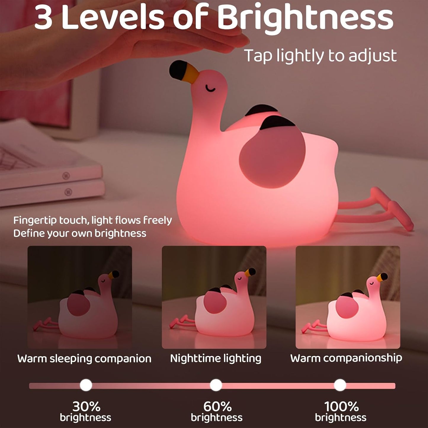 Pink Flamingo Night Light for Kids, Dimmable Silicone LED Baby Nursery Night Light, Funny Nightlight Girls Trendy Gifts, Rechargeable Bedside Lamp Kawaii Pink Decor for Bedroom Home Office