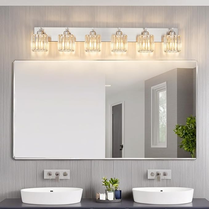 FDPBY Modern Vanity Light 6-Lights Brushed Nickel Vanity Light Crystal Bathroom - Image 2