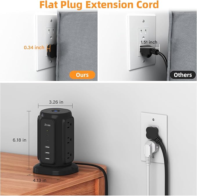 Flat Plug Power Strip Tower - Image 2