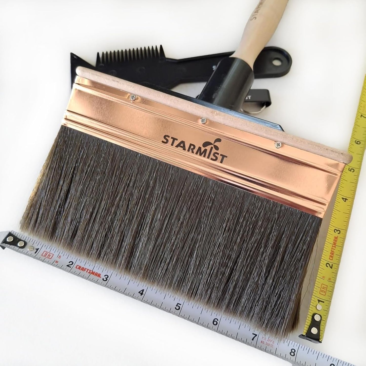 7-Inch Deck Stain Brush Applicator with Hybrid Wavy-Crimped & Straight Bristles – Heavy Duty Deck Paint Brush with Threaded Handle,Compatible with Extension Poles for Decks, Fences & Textured Surfaces
