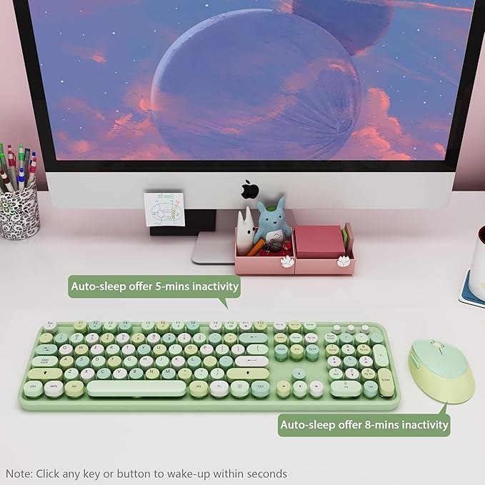 Green Wireless Keyboard and Mouse, KOOTOP Cute Green Colorful Keyboard and Mouse - Image 3
