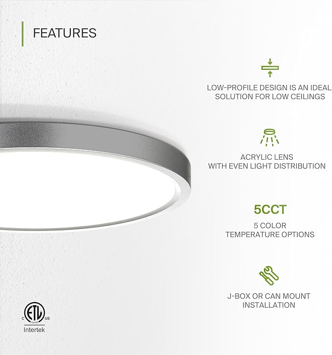 ASD LED 9" Round Flush Mount Ceiling Light Fixture, Low Profile Surface - Image 3