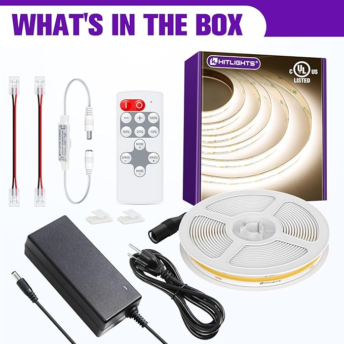 HitLights White COB LED Strip Lights Kit 4000K, Dimmable Tape Light - Image 7