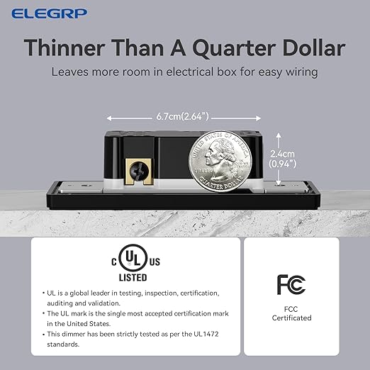 ELEGRP Dimmer Light Switch for 300W Dimmable LED/CFL Lights and 600W INC/HAL - Image 6