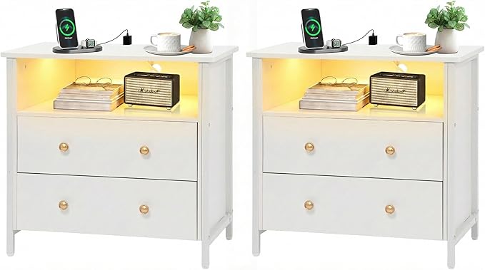 Tykacna 27 Inch Wide Night Stand, Large Wood Night Stand Set 2 by Tykacna