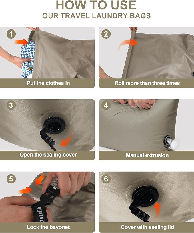 Travel Laundry Bag, Pump Free Vacuum Storage Bag Reusable Compression Dirty - Image 4