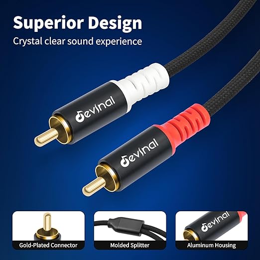 Devinal 25FT RCA Cables, 2RCA to 4RCA Audio Cable, Male Stereo RCA Cord - Image 2