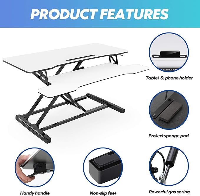 FITUEYES Height Adjustable Standing Desk 36” Wide Sit to Stand Converter Stand - Image 4
