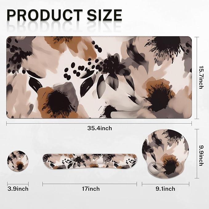 Britimes Brown Boho Tribal Flower Keyboard Mouse Pad Set 4in1 Large - Image 2