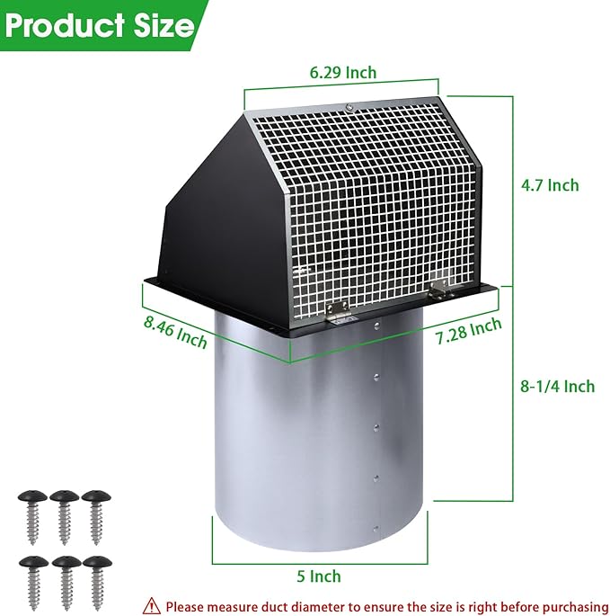 5 inch dryer Vent Cover Exterior Wall Vent Hood Outlet Airflow Vent Dryer - Image 2