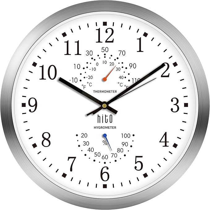 HITO 14 Inch Silent Wall Clock Battery Operated, Large Wall Clock by hito