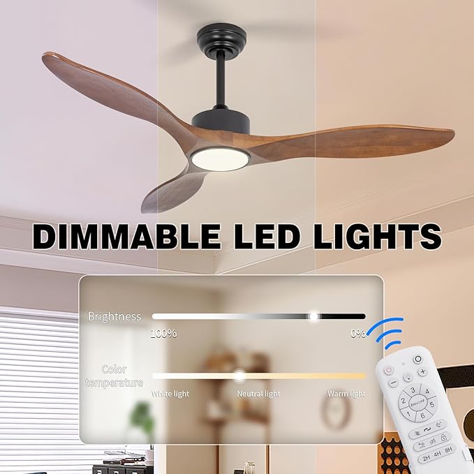 revoici 52 Inch Brown Wood Ceiling Fan - Image 5