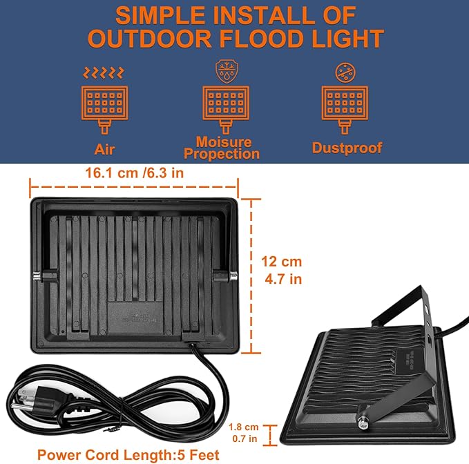 XXBSAZ 50W LED Flood Lights Outdoor, Plug-in & Hardwired Security Lights - Image 9