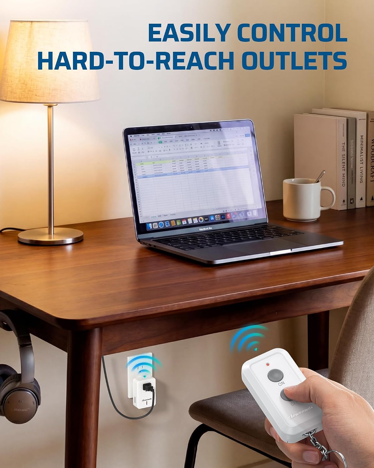 DEWENWILS Indoor Remote Control Outlet, Wireless On Off Power Switch | 100FT RF Range, 120V, 60Hz, 10A, Max.1200W, Compact Design for Indoor Lighting, Fans, Chargers, Lamps, White