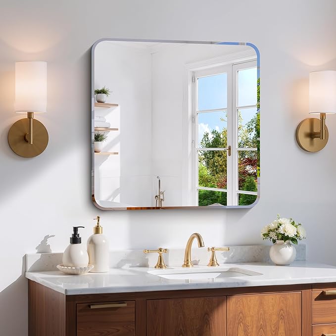 CILIBER Frameless Mirror, 24x24 Beveled Bathroom Mirrors by CILIBER