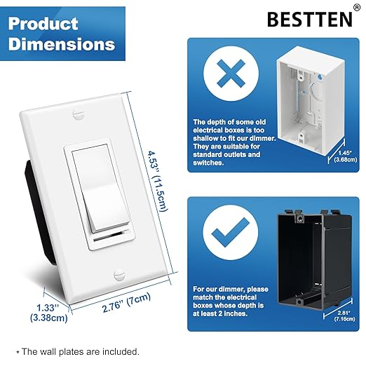 BESTTEN 6 Pack Dimmer Light Switch, LED Dimmer Switch, Single-Pole or 3-Way - Image 8