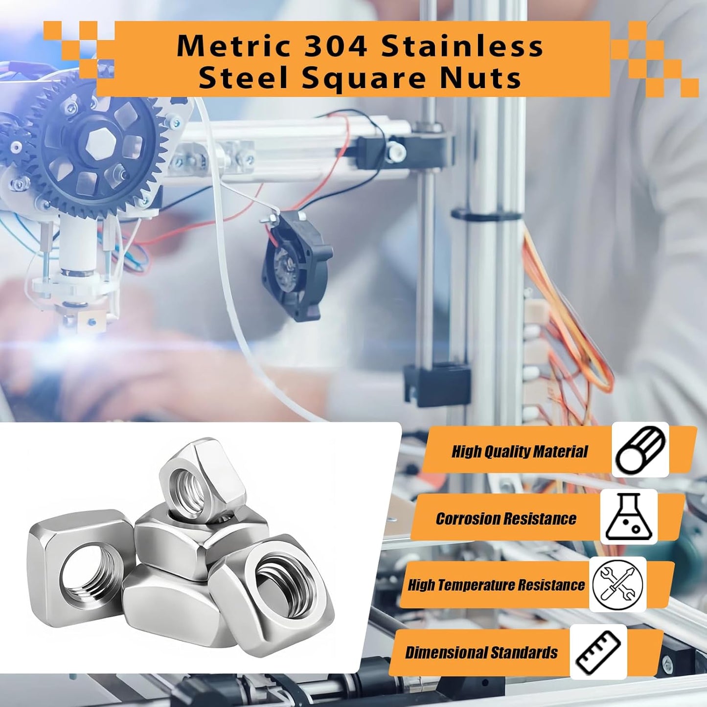 200Pcs M3x0.5mm Square Nuts, 304 Stainless Steel | Metric Coarse Thread, Ideal for 3D Printer Inserts, Drone Repair, Eyeglass Frames, Embedment Nuts for Wood, Plastic, Metal