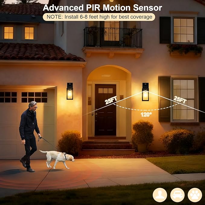 LTBLIGHT 2-Pack Motion Sensor Outdoor Wall Light Fixtures, Modern Black Dusk to - Image 4