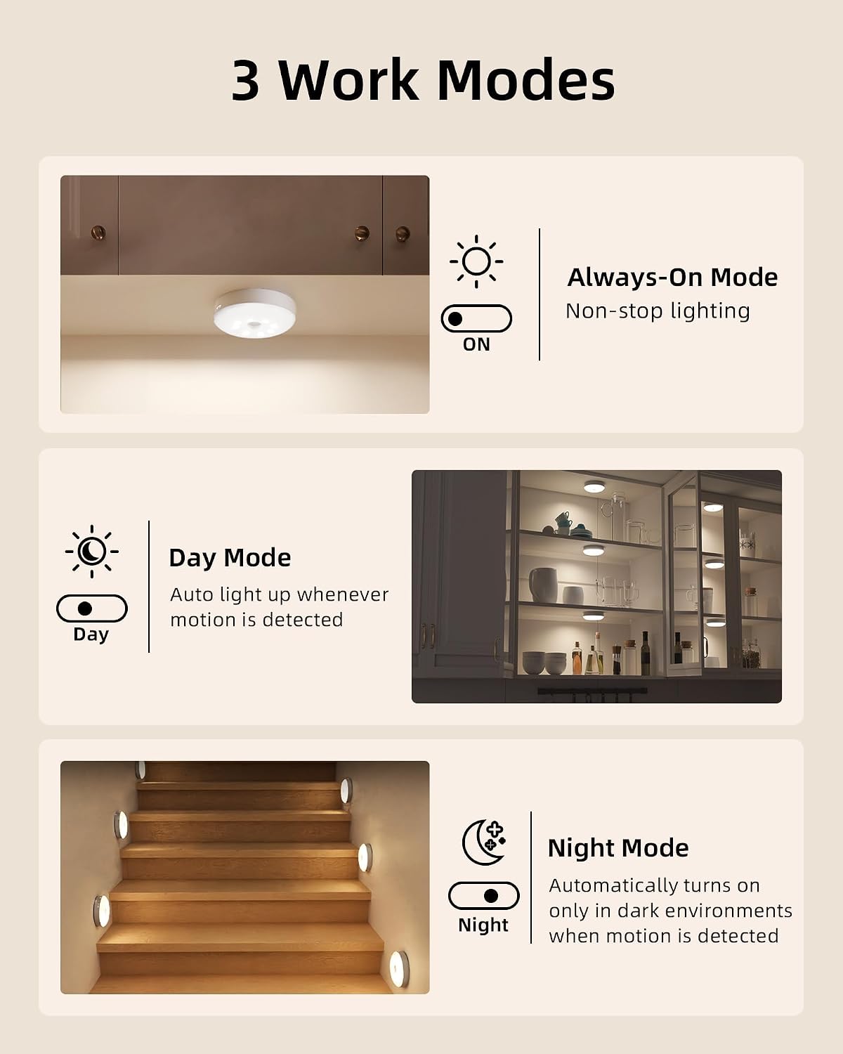 EZVALO 6-Pack RGB Under Cabinet Lights with Remote, Rechargeable Motion Sensor Puck Lights, 3 Color Temps, 12 RGB Colors, Dimmable, Magnetic Stick On Lights for Counters, Closets, Shelves