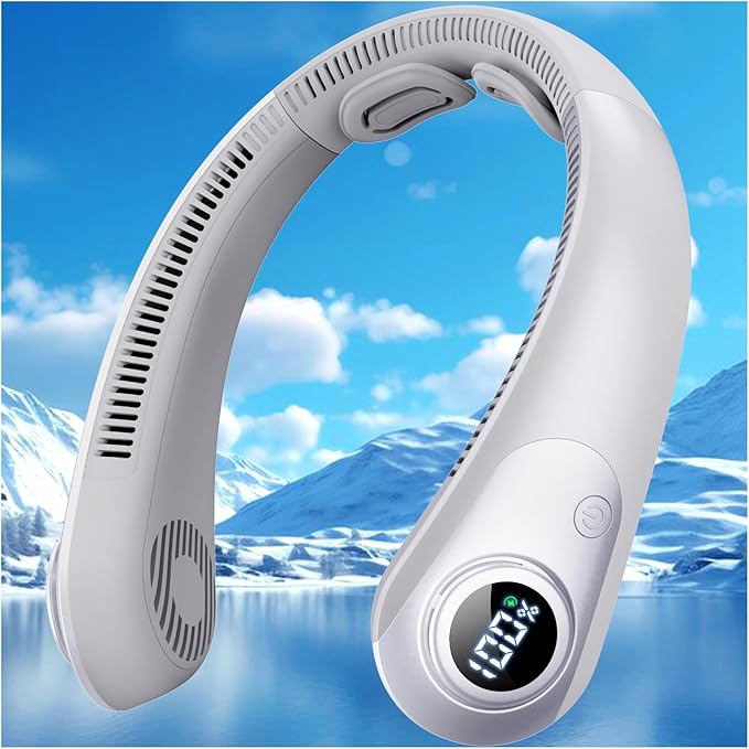 Portable Neck Fan that Blow Cold Air, LED Display, Rechargeable Hands-Free by CRISLEX