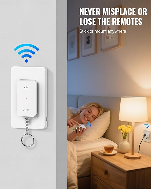 WILAWELS Remote Control Outlet Wireless Wall Mounted Light Switch, Wireless On - Image 2