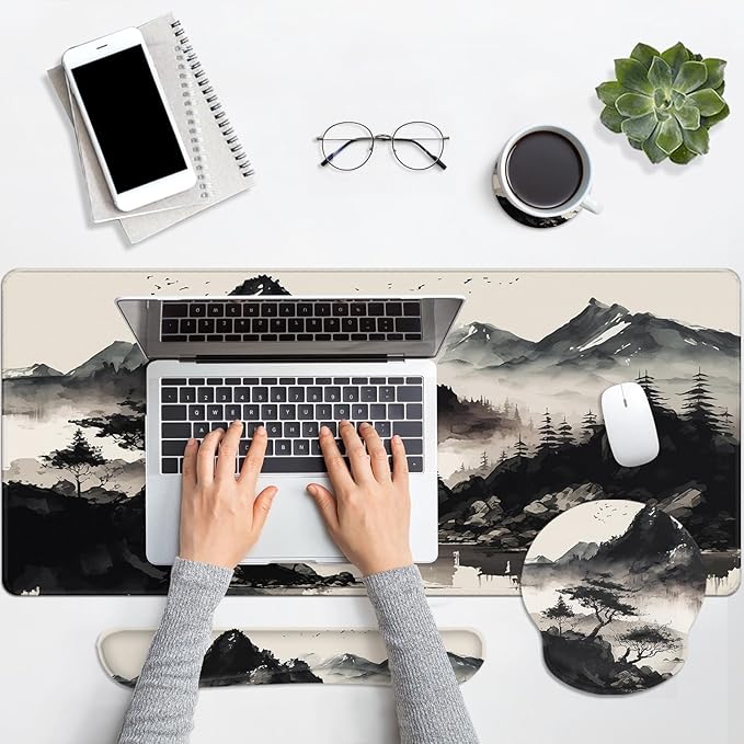Britimes Black Ink Landscape Keyboard Mouse Pad Set 4in1 Large - Image 5