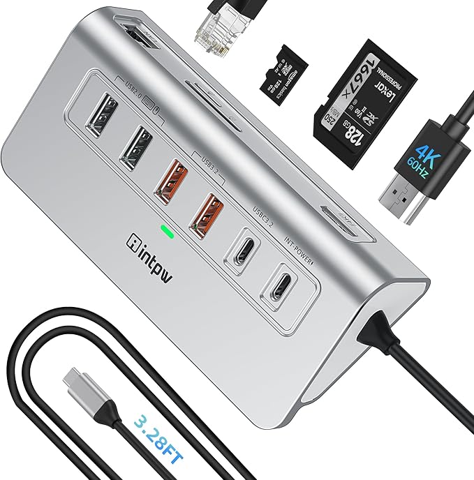 intpw P9R PRO USB C Hub Ethernet, 10Gbps USB C Docking Station 10-in-1 by intpw