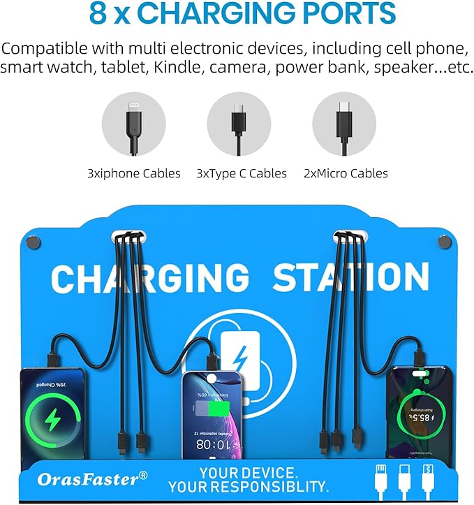 Orasfaster Wall Mounted Cell Phone Charging Station | Multi-Device Station - Image 3