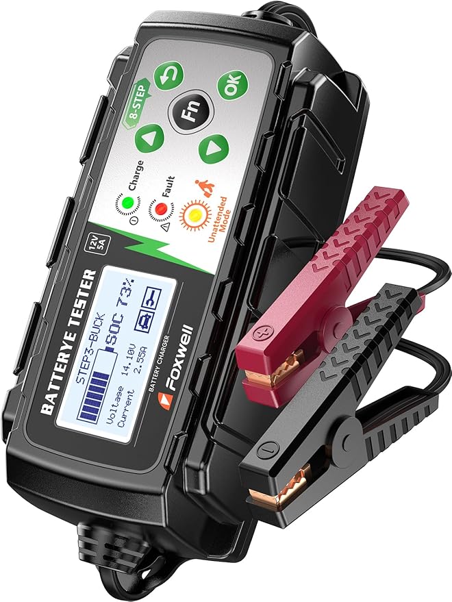 FOXWELL BC521 5A 12V Battery Charger & Tester, 4-in-1 Battery Maintainer by FOXWELL