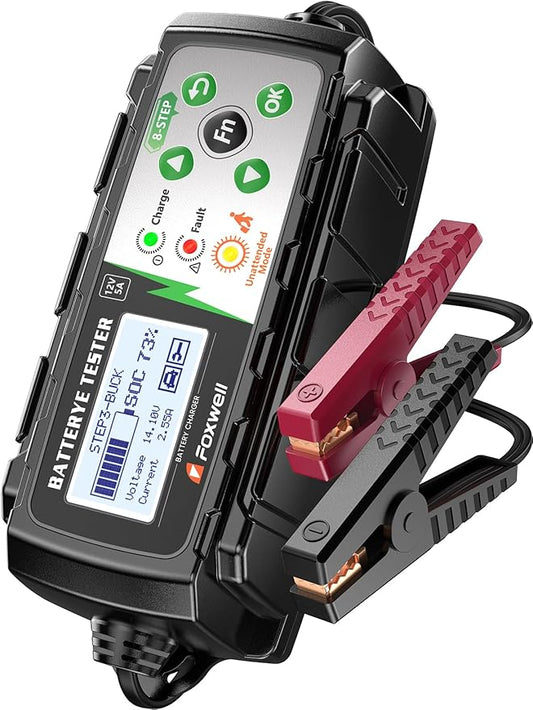 FOXWELL BC521 5A 12V Battery Charger & Tester, 4-in-1 Battery Maintainer by FOXWELL