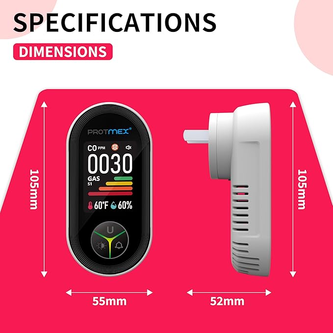 Protmex 4-in-1 Carbon Monoxide & Gas Detectors Plug in Large LCD Screen - Image 4