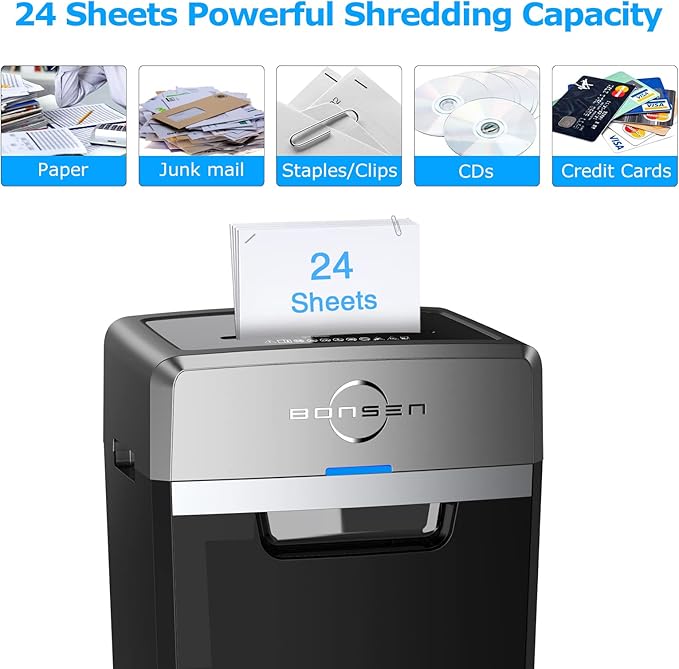 BONSEN Heavy Duty Paper Shredder, 24-Sheet Cross-Cut Shredder, 40-Min - Image 2