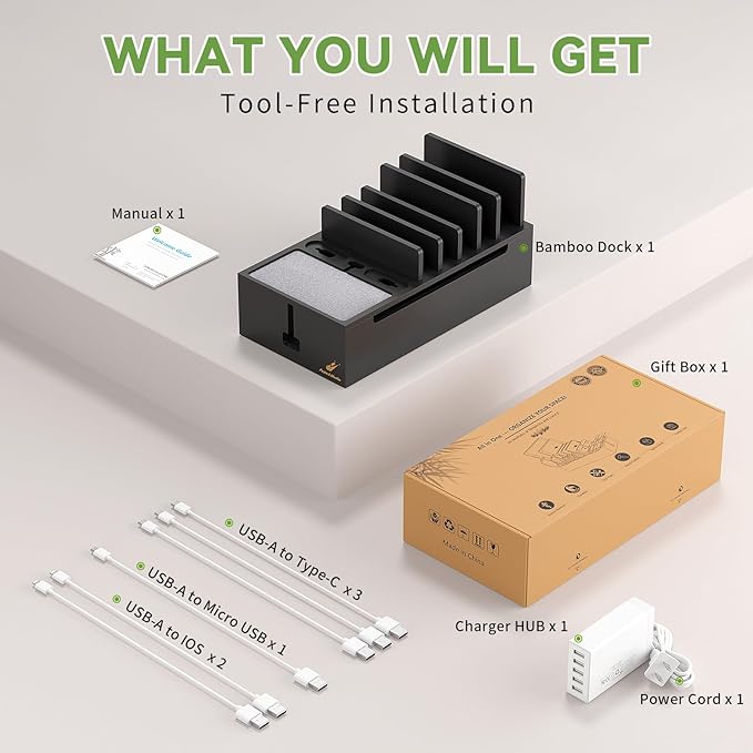 Pezin & Hulin Multi Charger Station Organizer, 5-Port USB Charger Dock - Image 3