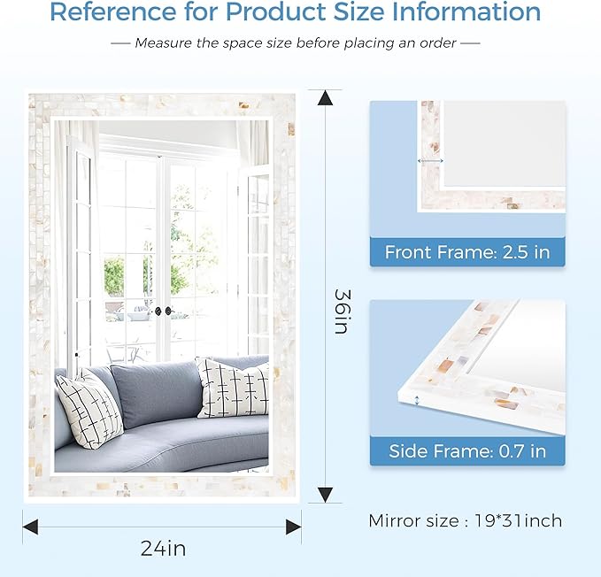 Tanmicoshomy White 24 x 36 Inch Rectangle Bathroom Mirrors - Image 3