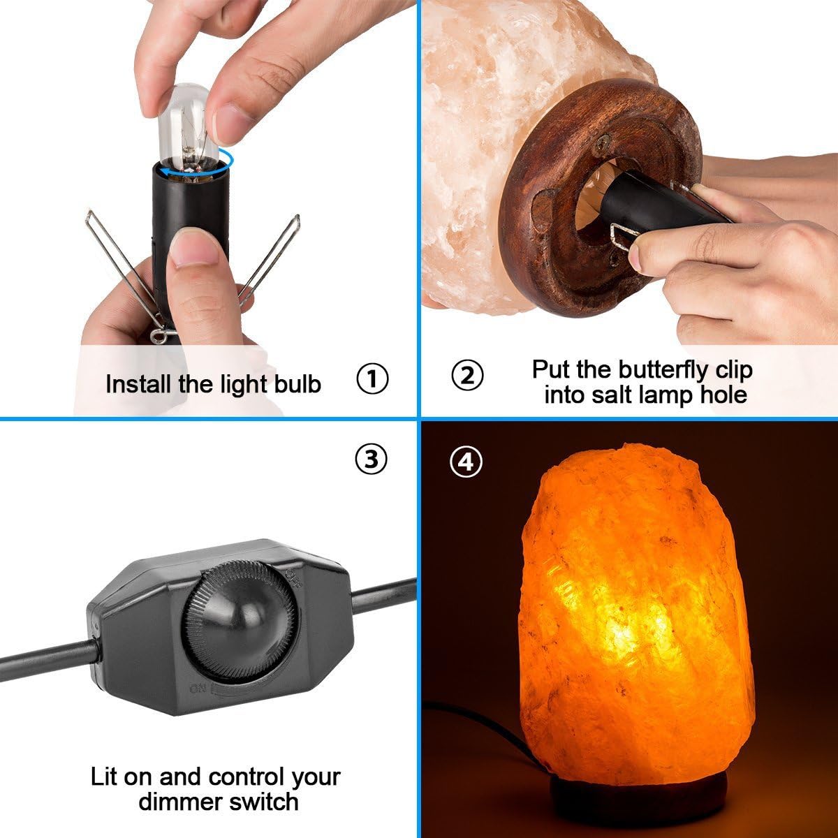 haraqi Himalayan Salt Lamp Cord and Bulb with Dimmer Switch | Original Replacement Cord Bulb for Salt Rock Lamps, 6ft Cord