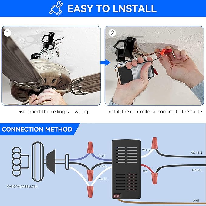 Universal Ceiling Fan Remote Control Kit, 3-Speed Fan and Dimmer Light Control - Image 6