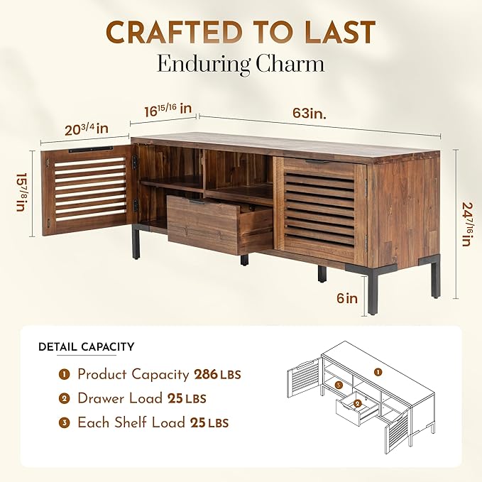 Bme Millie Solid Wood TV Stand for TVs up to 65 Inches, Modern Farmhouse TV - Image 2
