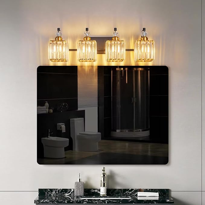 BBLLWJ Black and Gold Bathroom Lights Fixture 4-Light Bathroom Light Gold - Image 6