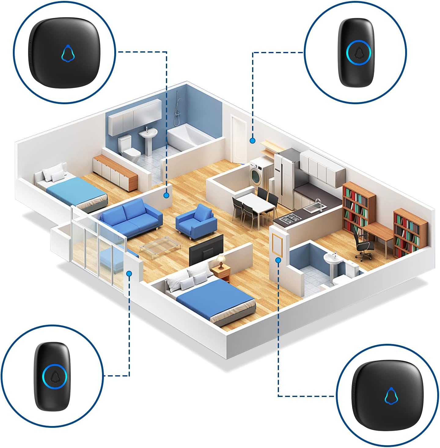 SECRUI Wireless Doorbell, Easy installation, Waterproof, Adjustable Volume, 58 Chimes, Colorful LED, 1000Ft Range, M520+F55, Black