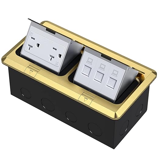 KYHSHJ Dual Pop-Up Floor Electrical Outlet Box Kit，20 Amp Stainless Steel TR by KYHSHJ