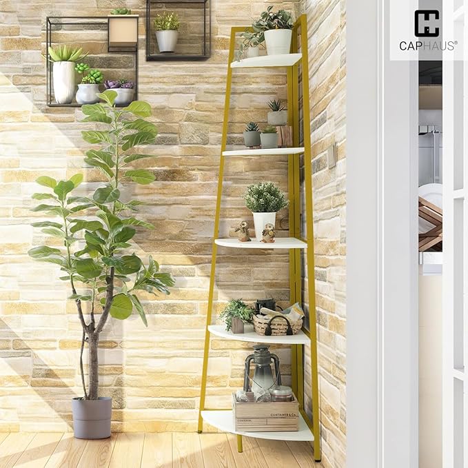 CAPHAUS Tall Corner Shelf Stand, 5-Tier Display Shelves, Ladder Corner Wood - Image 7