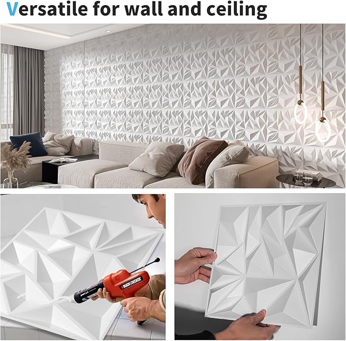Art3d 33-Pack 3D Wall Panels for Interior Wall Decor, Modern Diamond Textured - Image 5